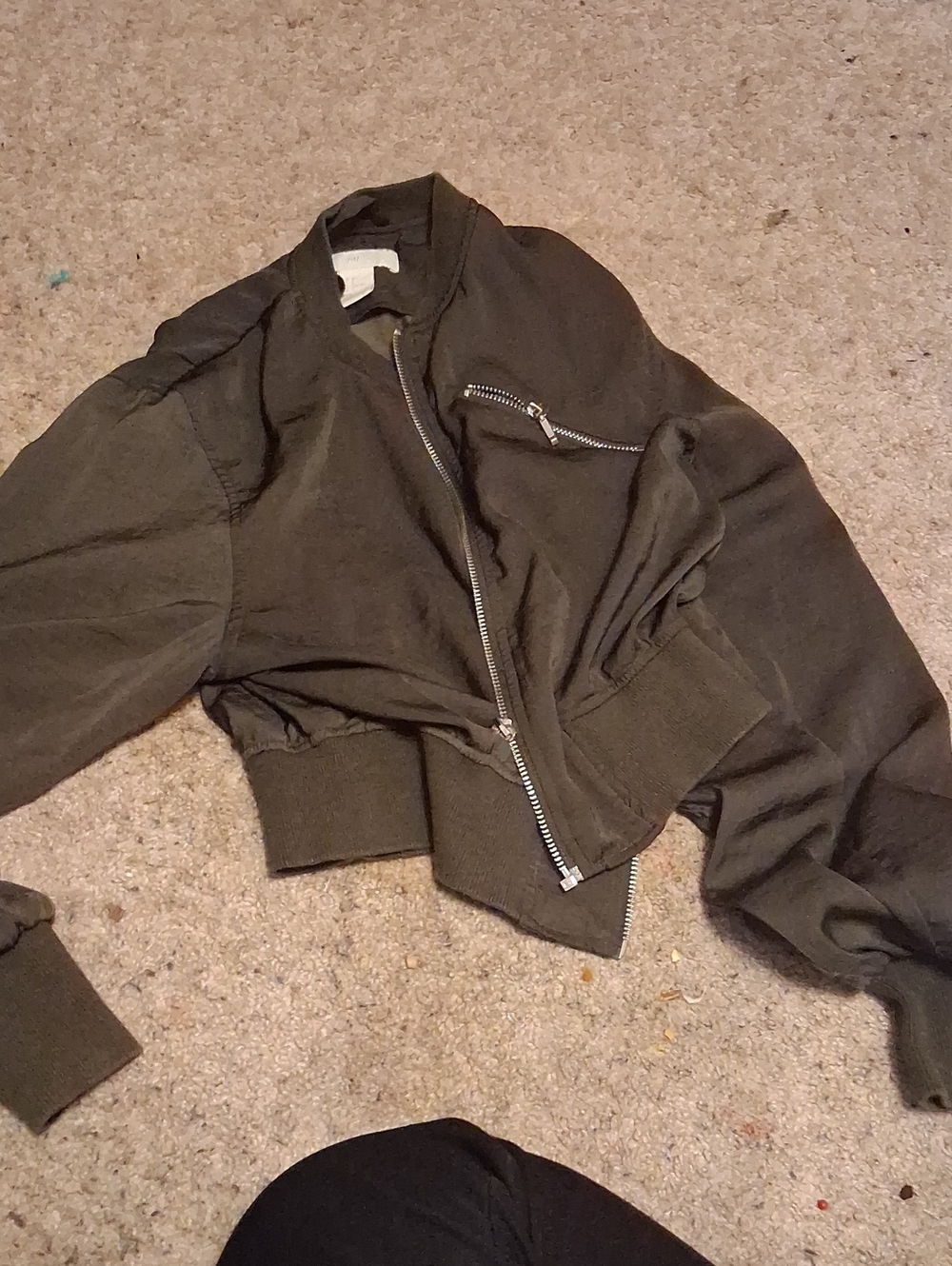 H&M Olive Green Bomber Jacket with Silver Zipper